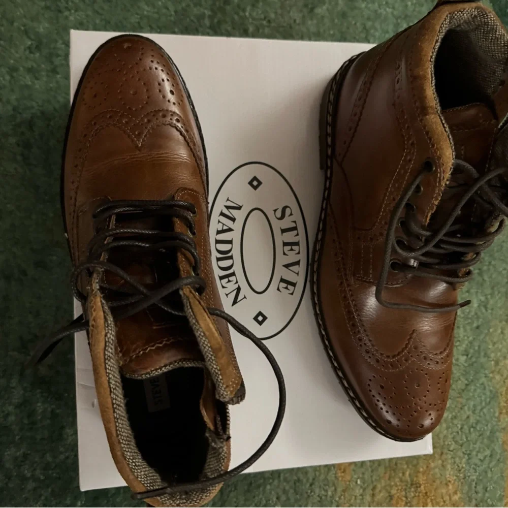 Steve Madden Men's Tan Leather Lace-Up Boots - Picture 5 of 5